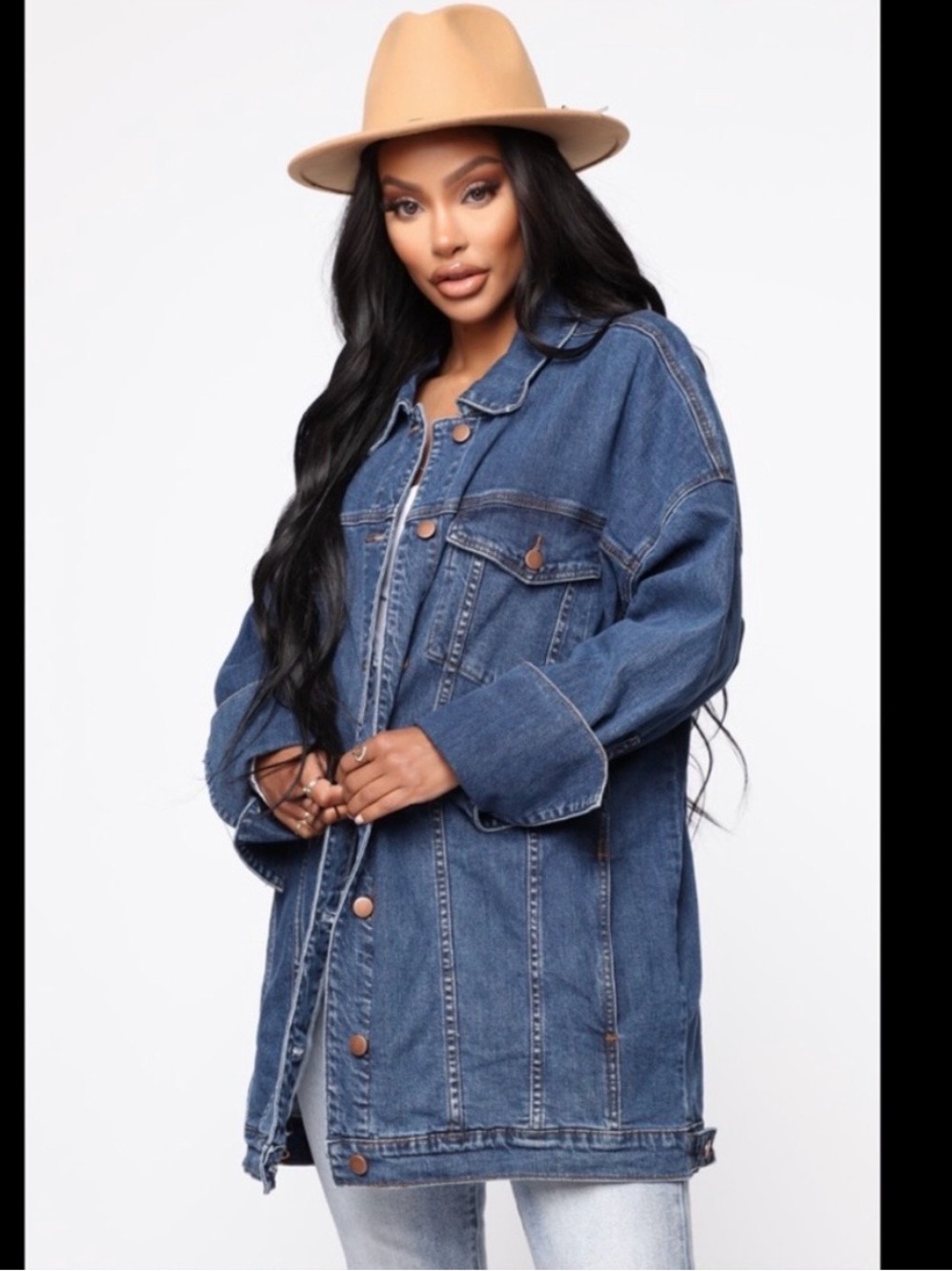 Fashion Nova oversized dark wash denim jacket